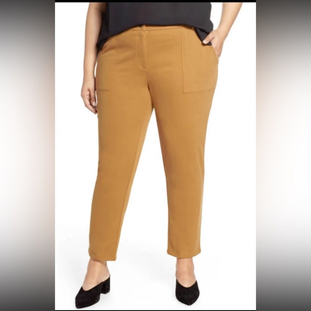 Eileen Fisher Organic Cotton Cozy Stretch Dark Clay Slim Pants 24W - NEW $258!